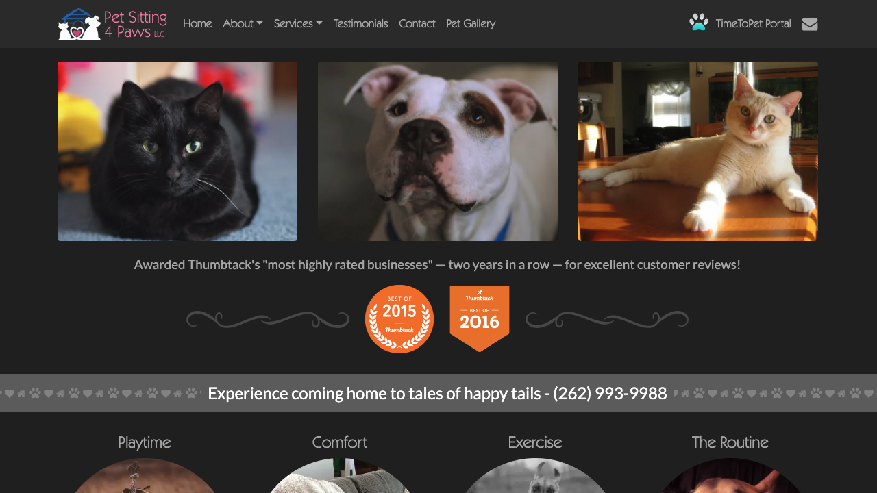 Screenshot of Pet Sitting 4 Paws Website